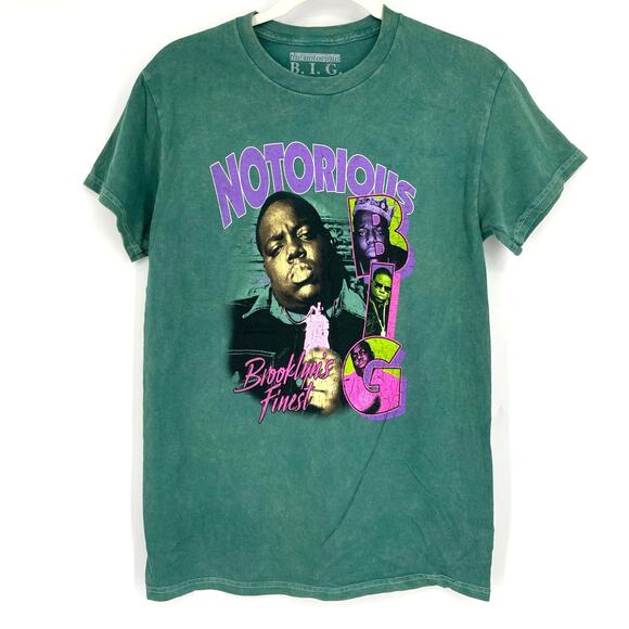 Official Merch Notorious BIG Brooklyn's Finest Band Tee Green Acid Wash Small - Picture 5 of 5